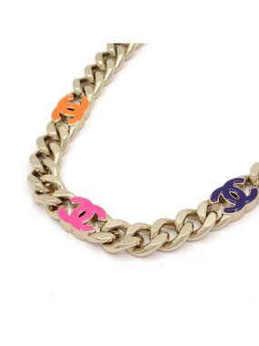Chanel Choker CC Logo Gold Pink Multi Chain Necklace